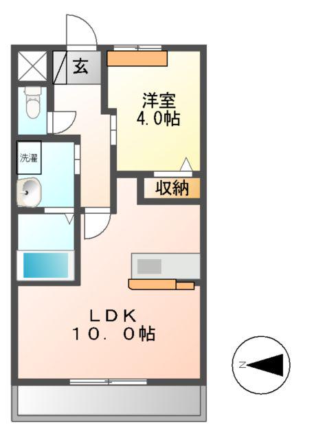 UN JOUR B(1LDK/1階)の間取り写真