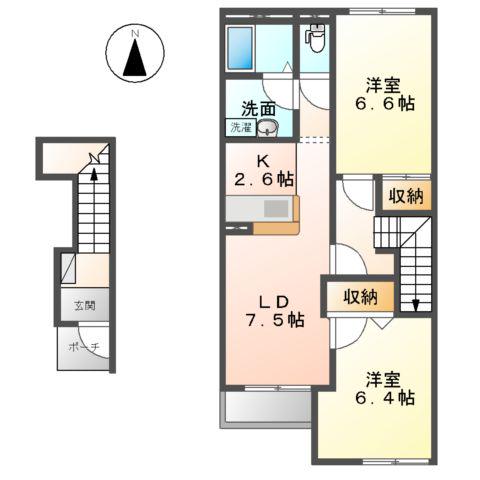 GREEN GARDEN(2LDK/2階)の間取り写真