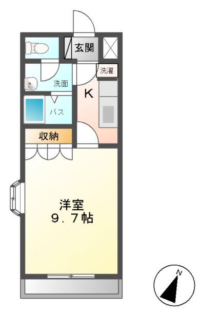 サニーサイド神立(1K/2階)の間取り写真