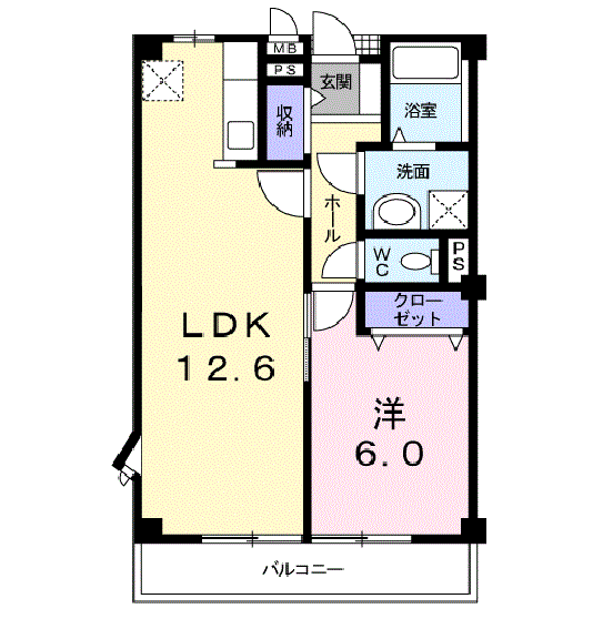 シェル・リヴィエールB(1LDK/2階)の間取り写真