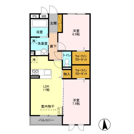 ゼピュロス学園の森 M(2LDK/3階)の間取り写真