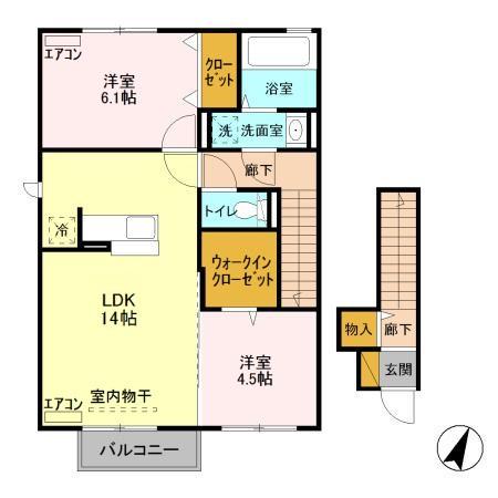 コンフォール千現ⅡA(2LDK/2階)の間取り写真