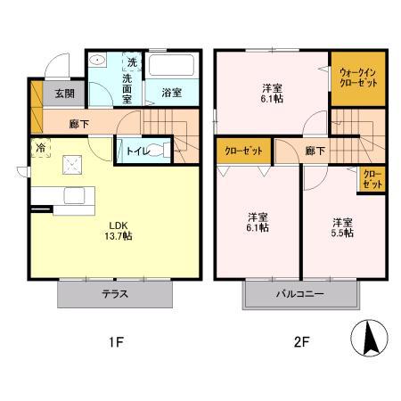 ＶＥＮＴ　ＤＵ　ＰＲＩＮＴＥＭＰＳ（ヴァンデュ　プランタン）(3LDK)の間取り写真