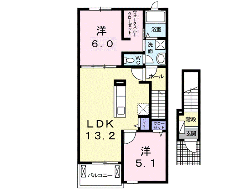 トラスト Ⅰ(2LDK/2階)の間取り写真