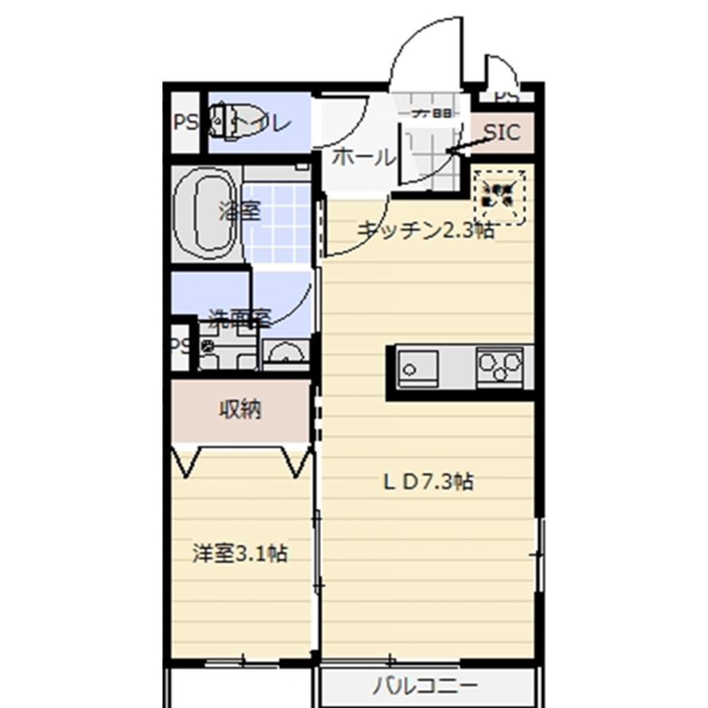 バーガンディー・クレッセント(1LDK/1階)の間取り写真