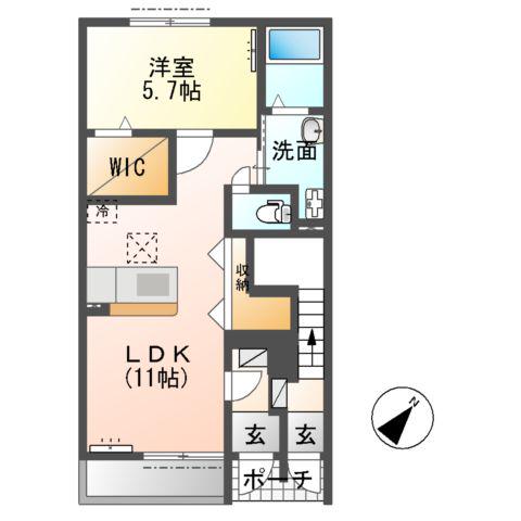 ミルフルール弐番館(1LDK/1階)の間取り写真