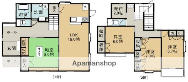 関東鉄道常総線 小絹駅 徒歩13分 2階建 築35年(4SLDK)の間取り写真