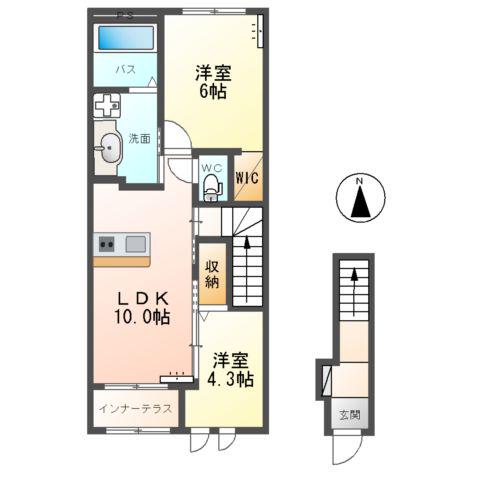 ポルトボヌール(2LDK/2階)の間取り写真