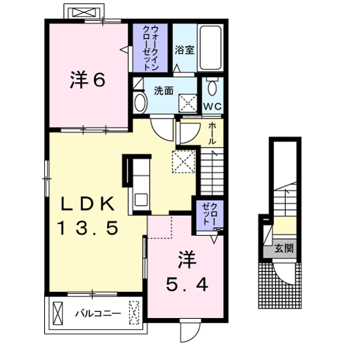 トムトック Ⅵ(2LDK/2階)の間取り写真