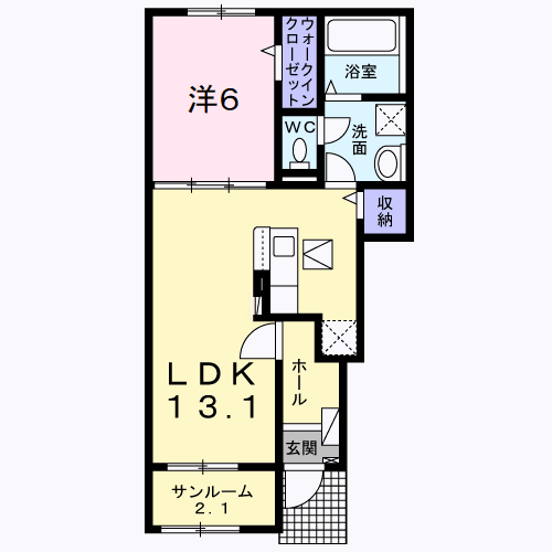 セラリーレイス(1LDK/1階)の間取り写真