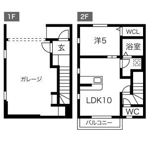 JSガレージハウスB棟(1LDK/1階)の間取り写真