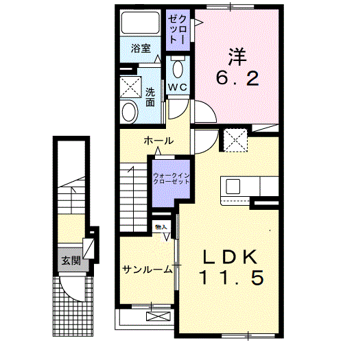 ポスト フォルトナートA(1LDK/2階)の間取り写真
