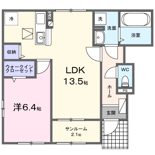 サン・マーレンⅥ(1LDK/1階)の間取り写真