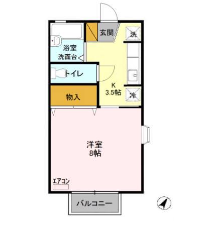 ヴィルヌーブさくらA(1K/2階)の間取り写真