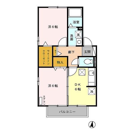 シャルール Ⅰ・Ⅱ・Ⅲ(2DK/1階)の間取り写真