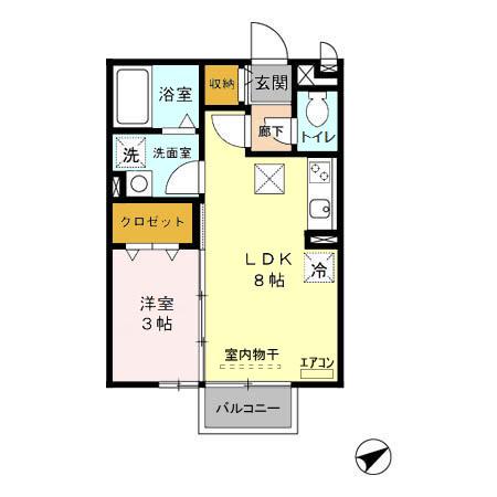 アルバ B(1LDK/1階)の間取り写真