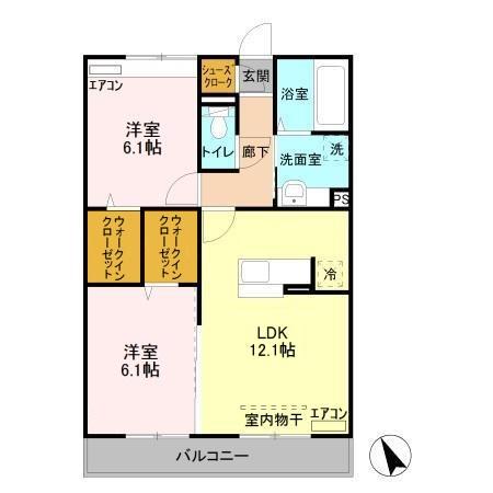 アルカディアABA(2LDK/3階)の間取り写真