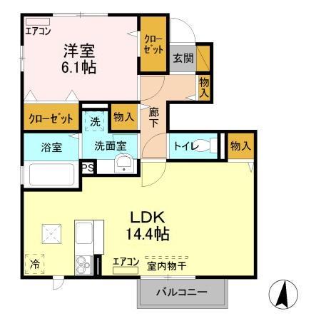 ヴィクトワール常総AB(1LDK/1階)の間取り写真