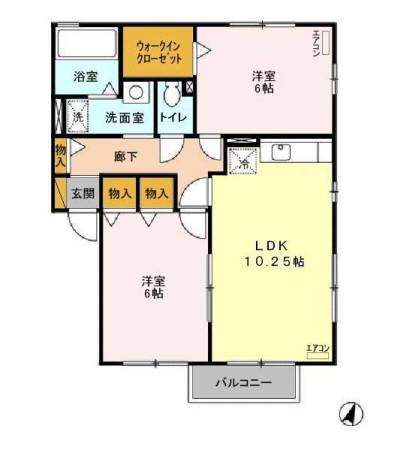 ドミールシャルマンD(2LDK/2階)の間取り写真