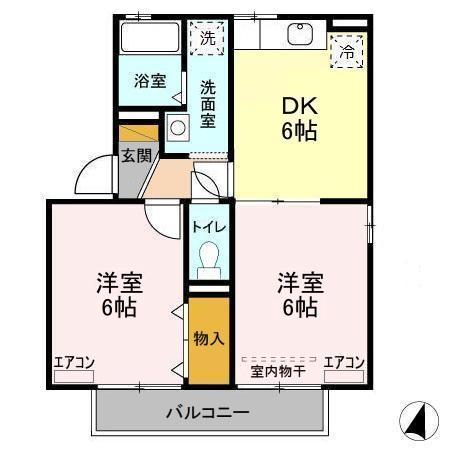 リブェールA・B・C(2DK/2階)の間取り写真