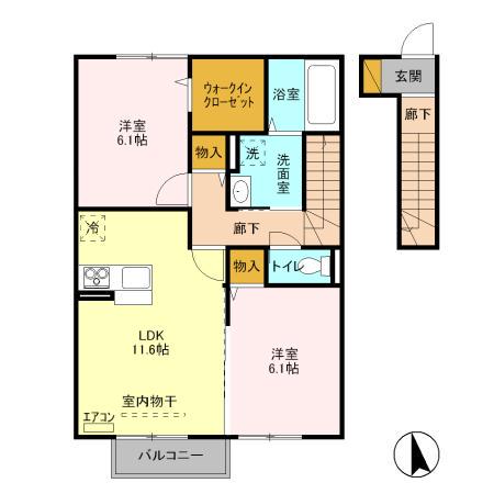 パンジューヌ(2LDK/2階)の間取り写真