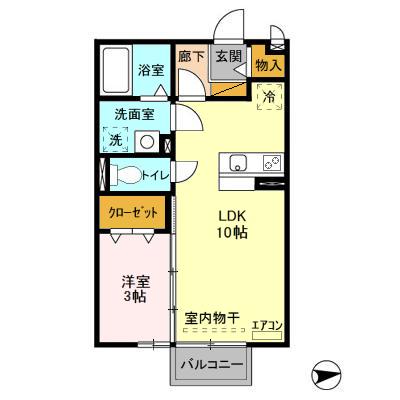 ルミエール東光台A棟(1LDK/2階)の間取り写真