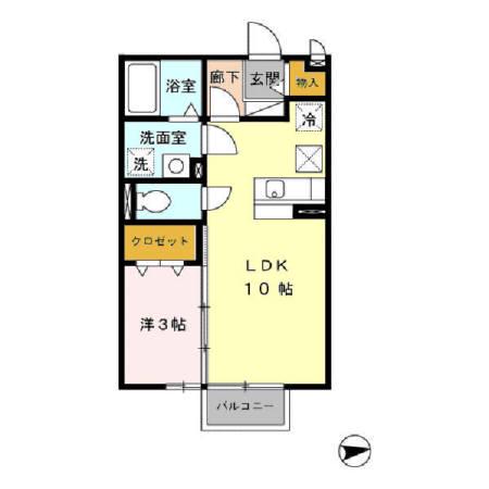ルミエール東光台A棟(1LDK/1階)の間取り写真