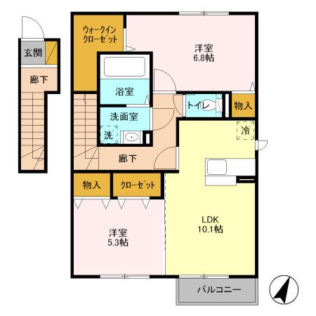 コンフォール千現ⅡB(2LDK/2階)の間取り写真