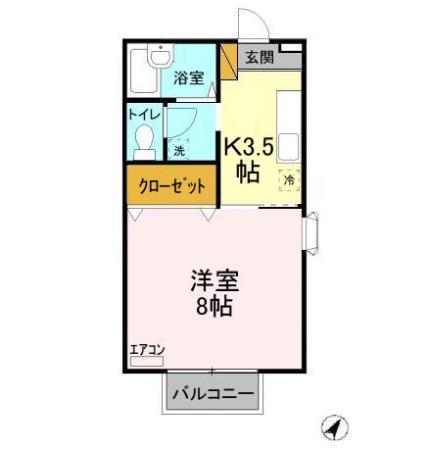 ヴィルヌーブさくら C(1K/2階)の間取り写真