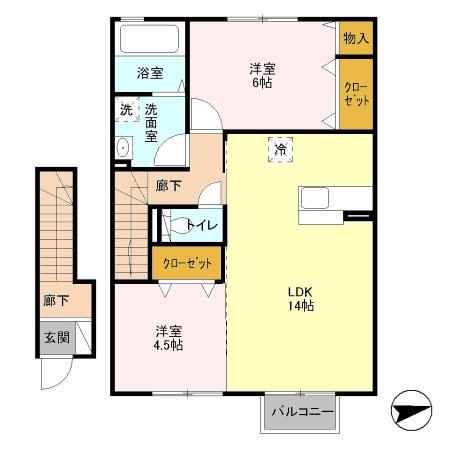 サニーヒル(2LDK/2階)の間取り写真