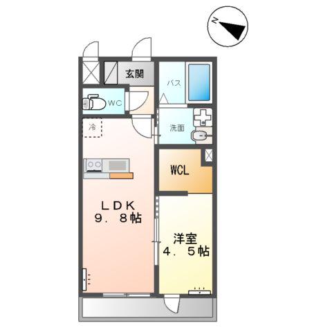阿見町よしわらアパート(1LDK/2階)の間取り写真