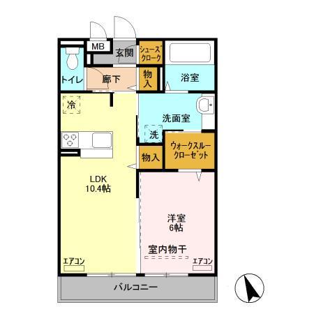 つくばエーツー(1LDK/3階)の間取り写真