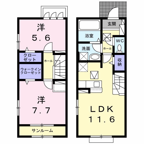 K.Z WILL I(2LDK/1階)の間取り写真