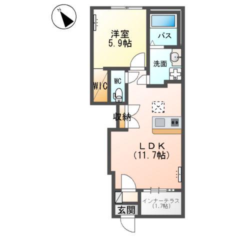 土浦市乙戸 (1LDK/1階)の間取り写真