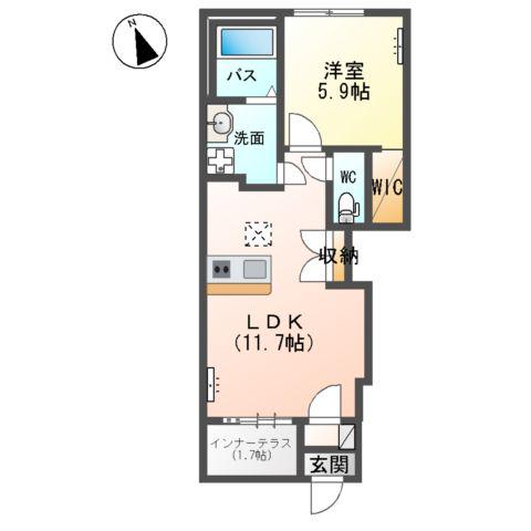 土浦市乙戸 (1LDK/1階)の間取り写真