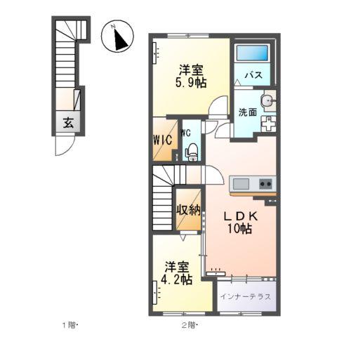 土浦市乙戸 (2LDK/2階)の間取り写真