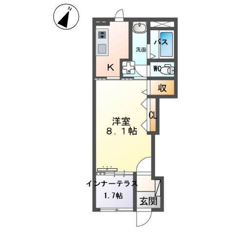 つくば市高見原 (1K/1階)の間取り写真
