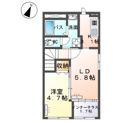 つくば市高見原 (1LDK/2階)の間取り写真