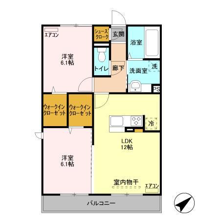 グランドゥールV A棟(2LDK/2階)の間取り写真