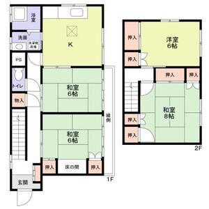 常磐線 牛久駅 バス乗車時間：20分 団地中央バス停で下車 徒歩5分 2階建 築46年(4DK)の間取り写真