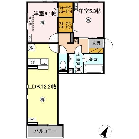 SERENVITA MATSUSHIROセレウィータ マツシロ(2LDK/2階)の間取り写真