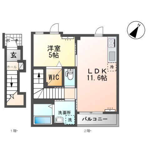 つくば市天久保3丁目アパート(1LDK/2階)の間取り写真