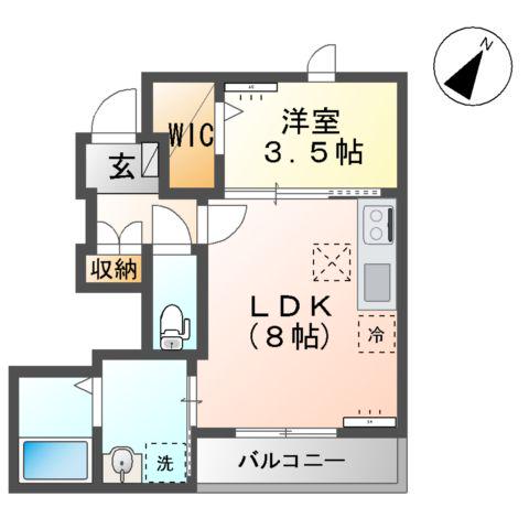 つくば市天久保3丁目アパート(1LDK/1階)の間取り写真