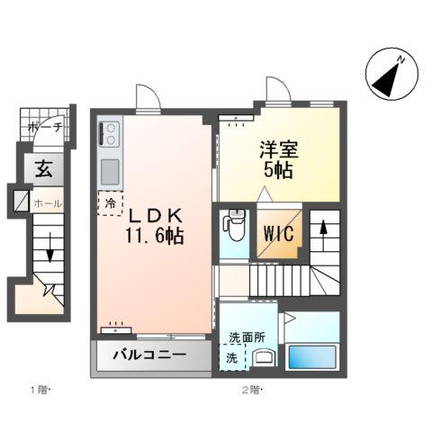 つくば市天久保3丁目アパート(1LDK/2階)の間取り写真