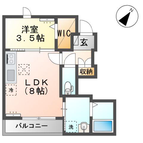 つくば市天久保3丁目アパート(1LDK/1階)の間取り写真