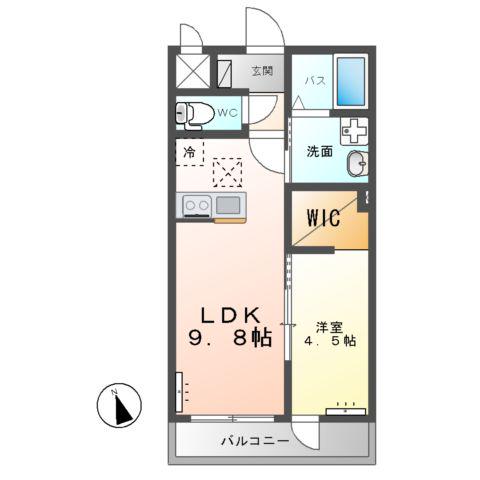 つくば市上横場アパートA棟(1LDK/1階)の間取り写真