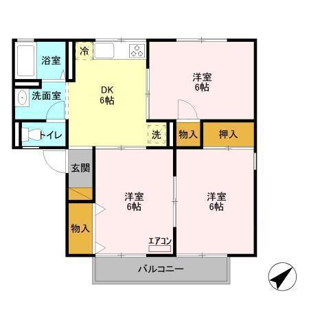 メープルハイム A(3DK/1階)の間取り写真