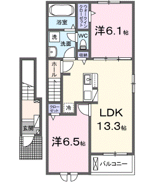 ポルトⅠ(2LDK/2階)の間取り写真