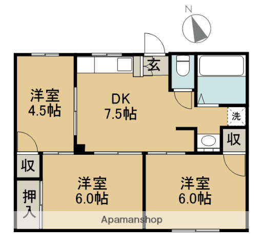 マンツネ取手ハイツA棟(3DK/1階)の間取り写真