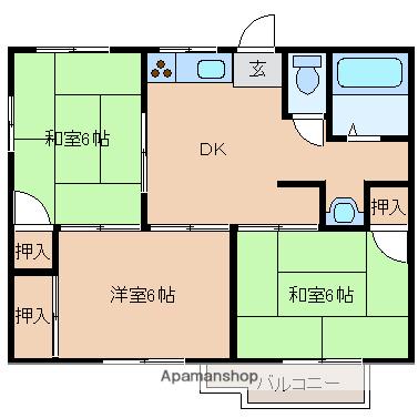 マンツネ取手ハイツA棟(3DK/2階)の間取り写真